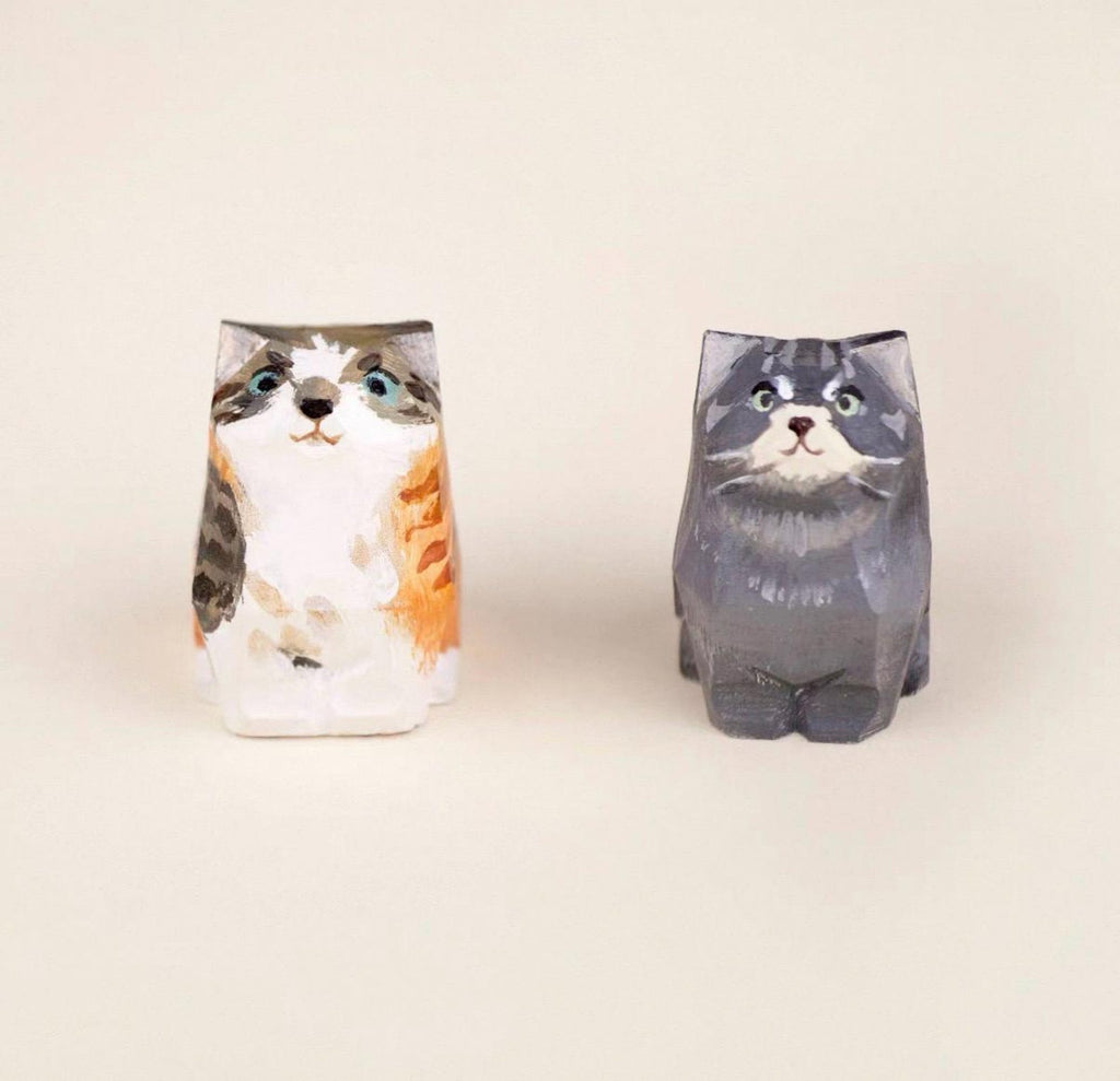 Handmade Wooden Cat Memorial Urn: Stylistic Painted Cat Figurine from Photo, Bespoke Pet Memorial Gift, Laser Engraving Name