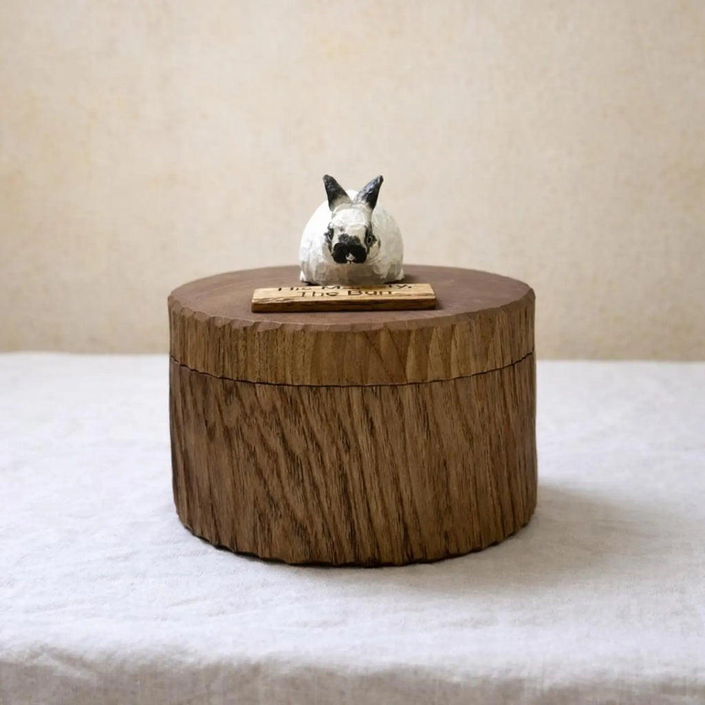 Bespoke Handmade Wooden Rabbit Memorial Ashes Urn: Realistic Bunny Figurine from photo, Pet Memorial Gift, Personalised Keepsake