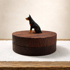 Custom Dog Pose Wooden Urn with Hand Carved Figurine, Small & Large Pet Memorial Urn, Personalised Natural Wood Ashes Box