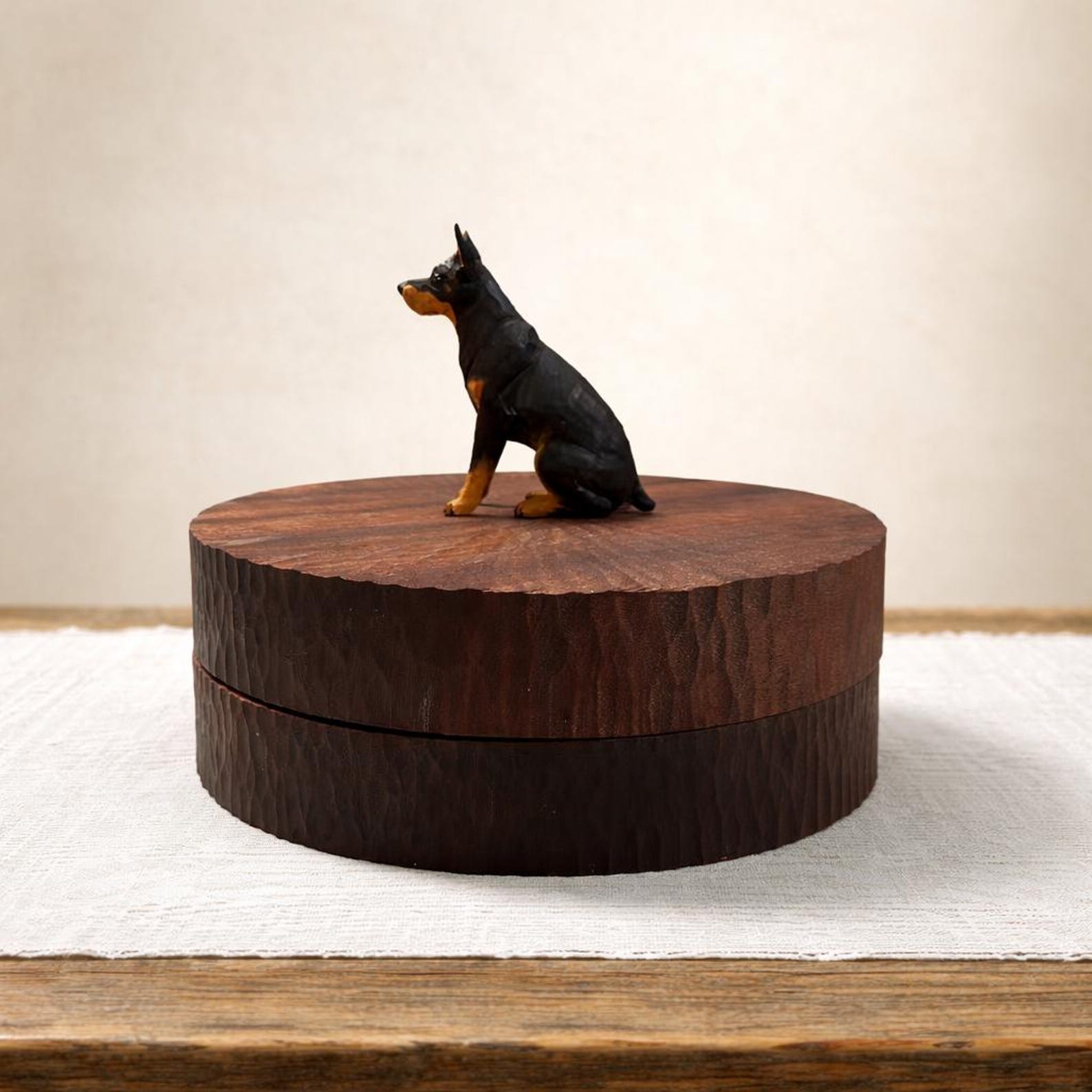 Custom Dog Pose Wooden Urn with Hand Carved Figurine, Small & Large Pet Memorial Urn, Personalised Natural Wood Ashes Box