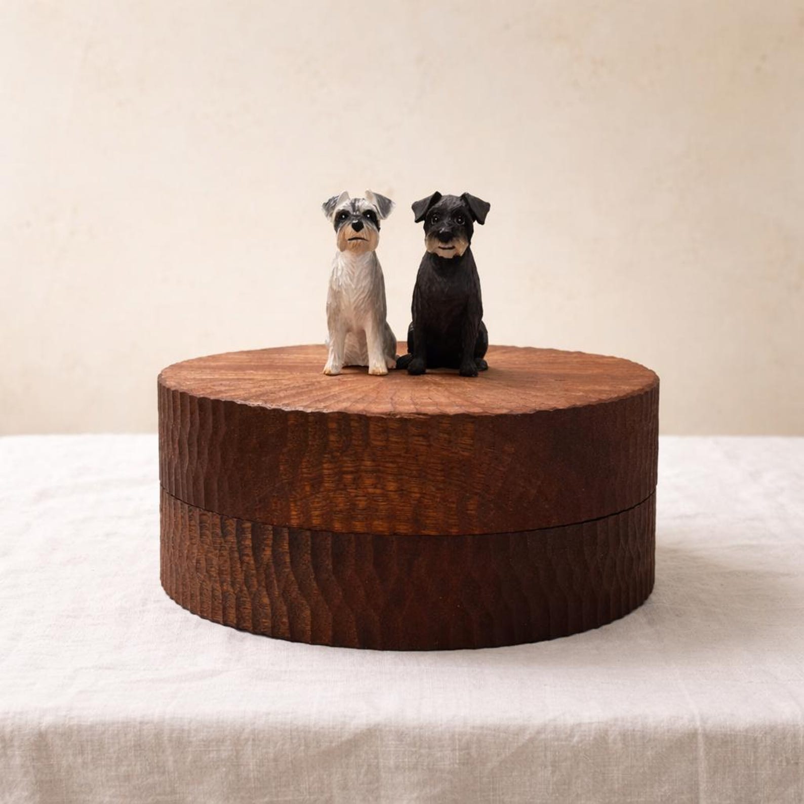 Custom Wooden Dog Urn with Cute Cartoon Dog Figurine from Photo, Handmade Pet Memorial Box, Personalised Engraved Name Keepsake