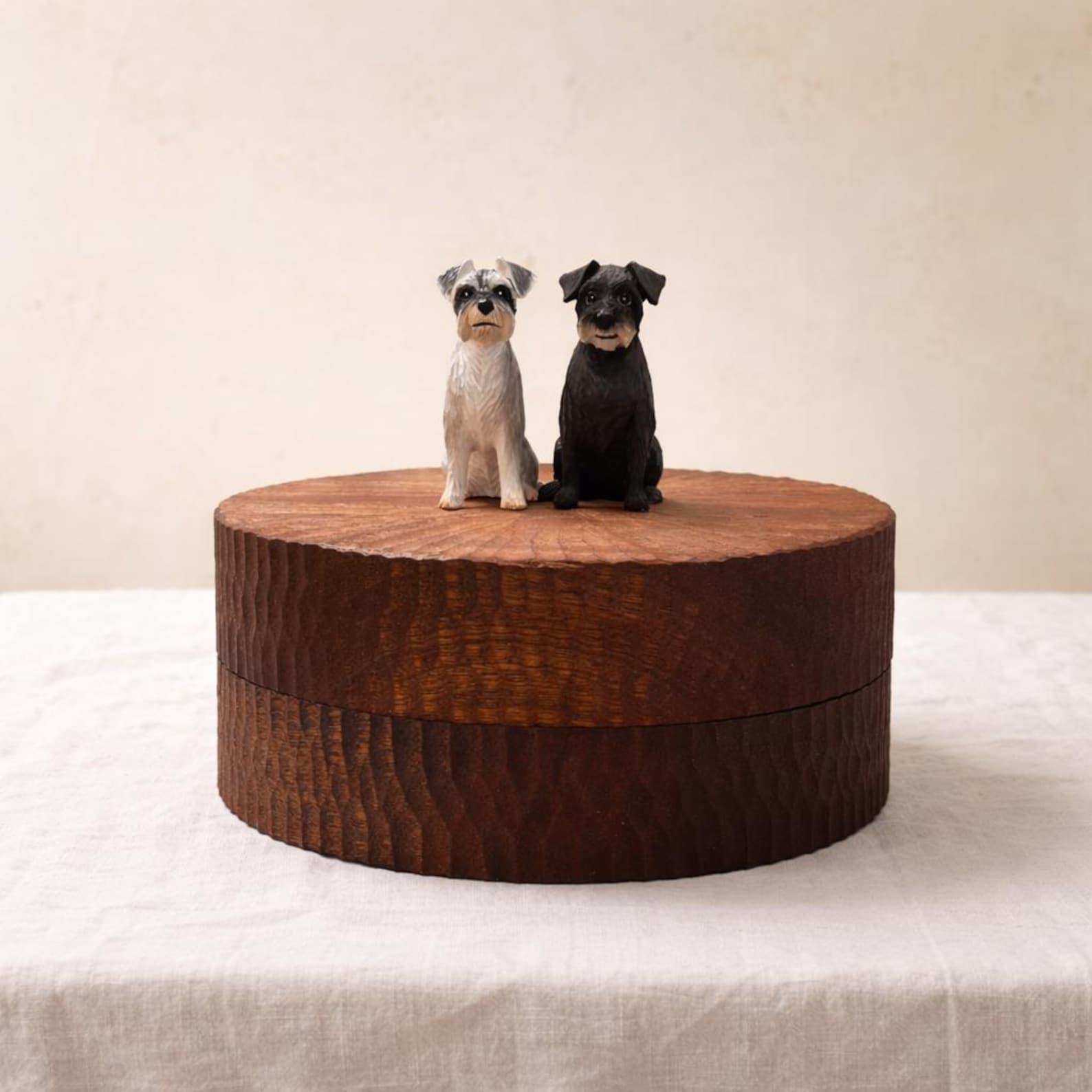 Bespoke Small Wooden Dog Urn, Handmade Carved Box with Personalised Dog Figurine From Photo, Eco Friendly Keepsake Gift