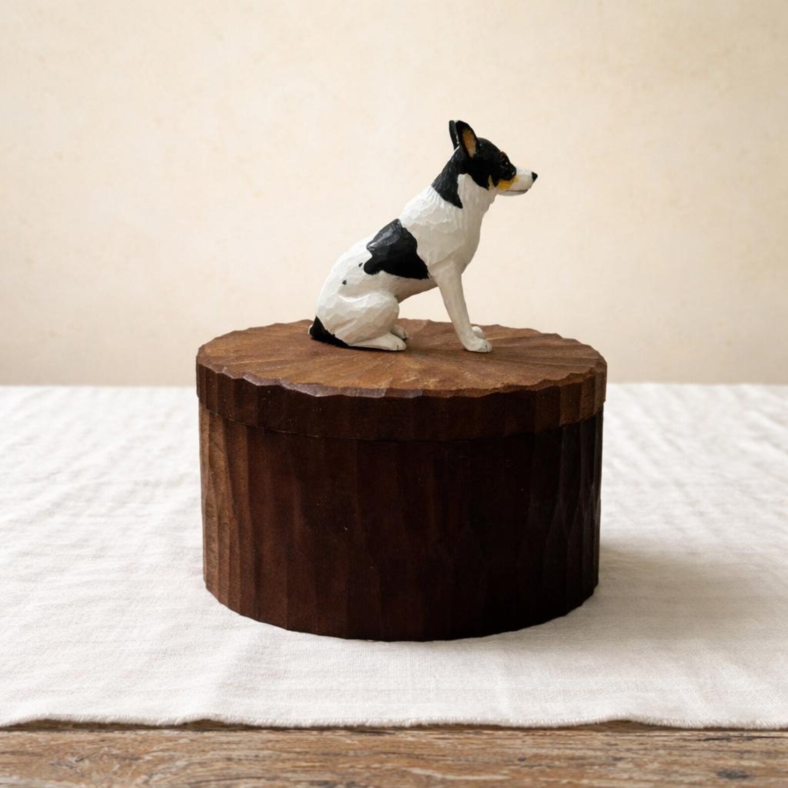 Bespoke Small Wooden Dog Urn, Handmade Carved Box with Personalised Dog Figurine From Photo, Eco Friendly Keepsake Gift