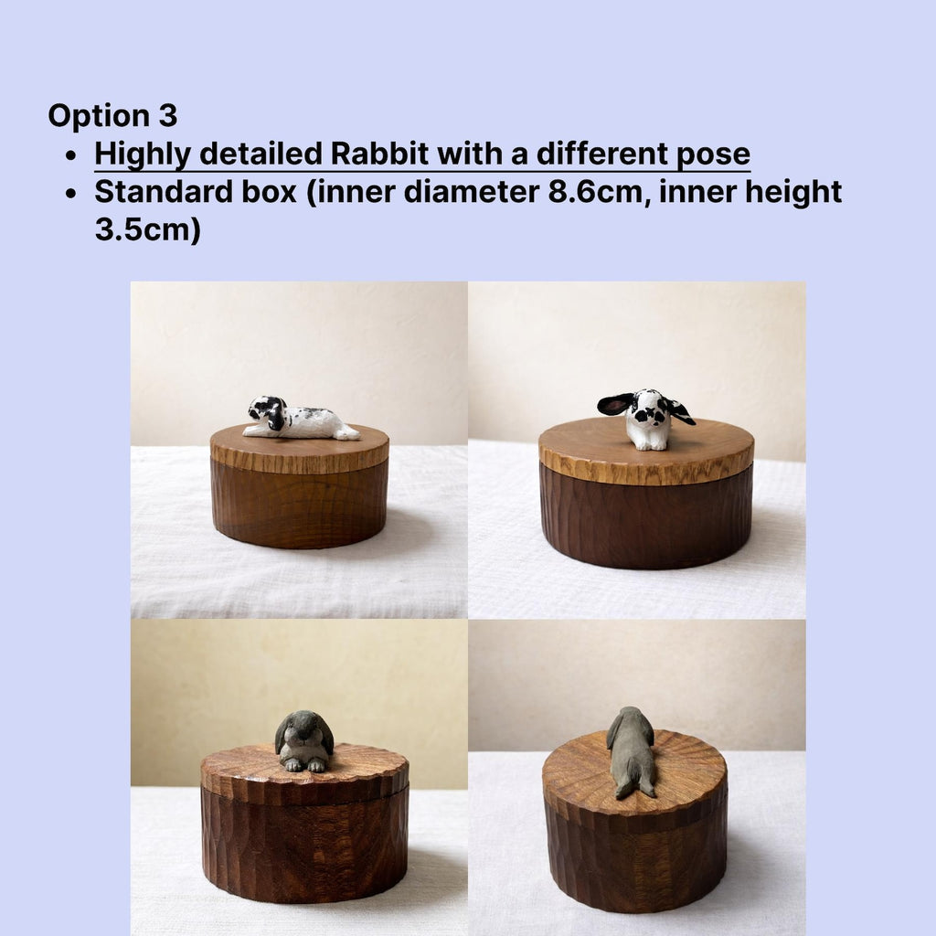 Lying Rabbit Wooden Urn, Hand Carved Bunny in Resting Pose with Laser Engraved Name, Small Handmade Pet Memorial Cremation Box, Pet Keepsake