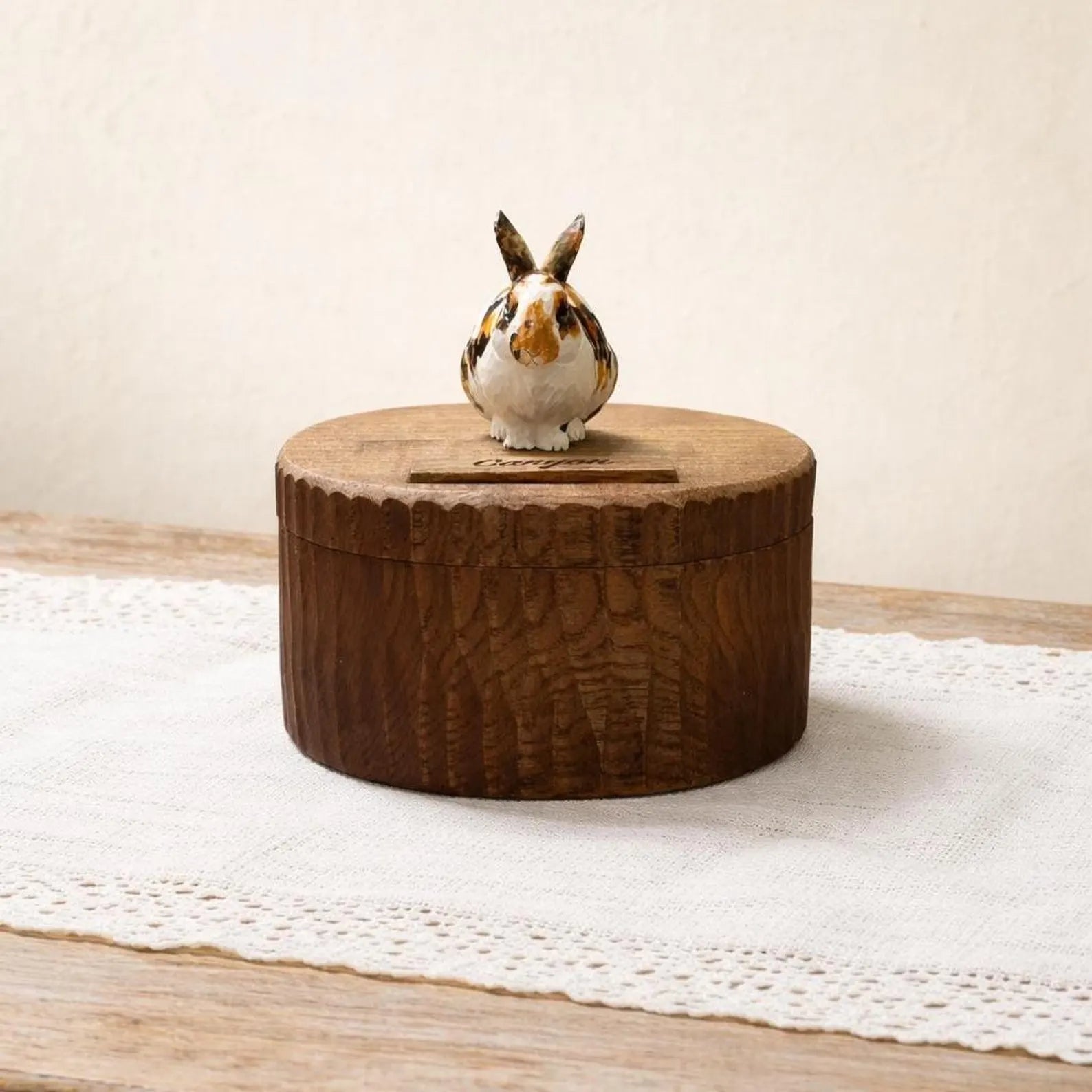 Bespoke Handmade Wooden Rabbit Memorial Ashes Urn: Realistic Bunny Figurine from photo, Pet Memorial Gift, Personalised Keepsake