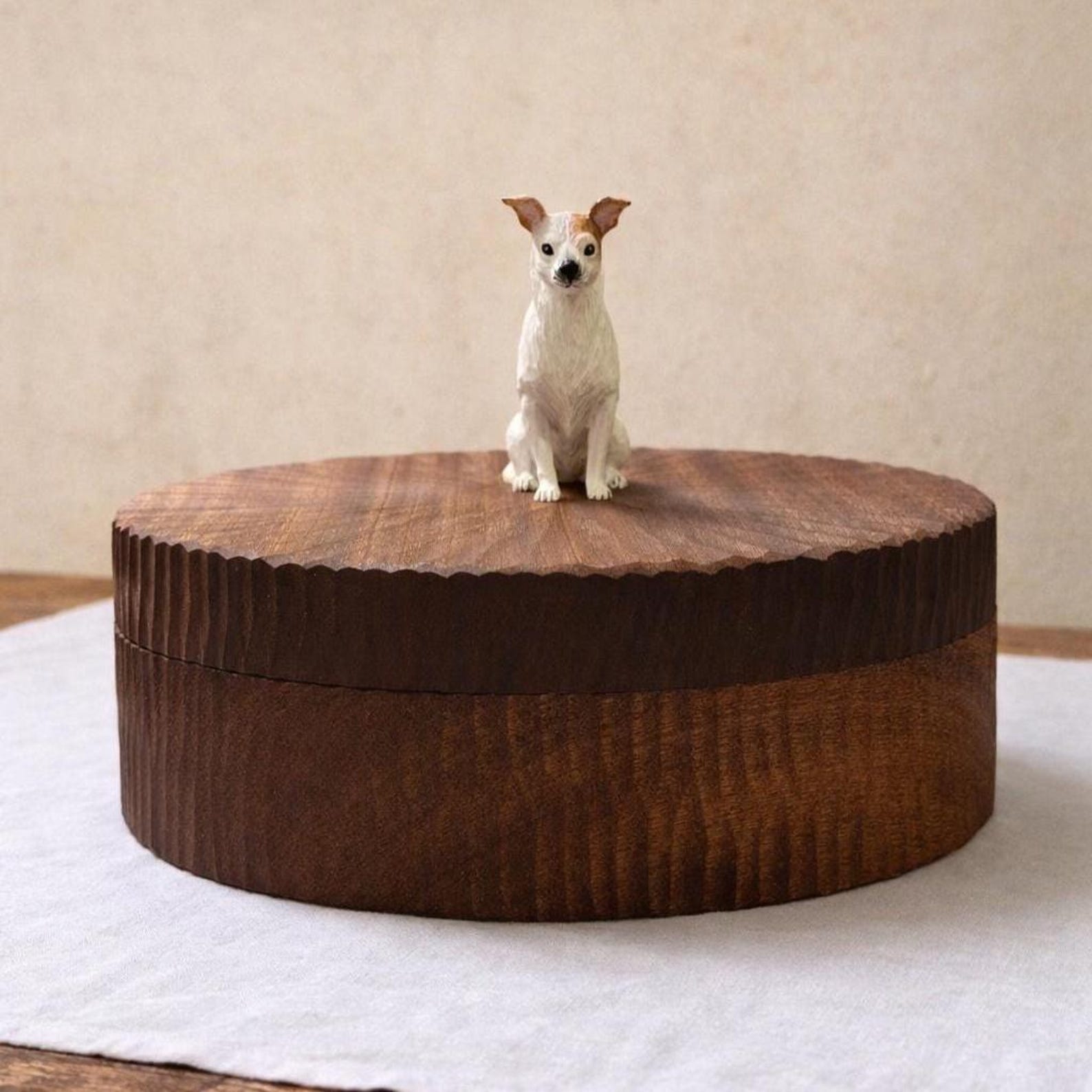 Custom Wooden Dog Urn with Cute Cartoon Dog Figurine from Photo, Handmade Pet Memorial Box, Personalised Engraved Name Keepsake