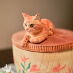 Hand Carved Cat Memorial Urn, Custom Wooden Pet Ashes Box, Photo-Based Cat Figurine, Personalised Hand Painted Floral Box, Pet Loss Gift