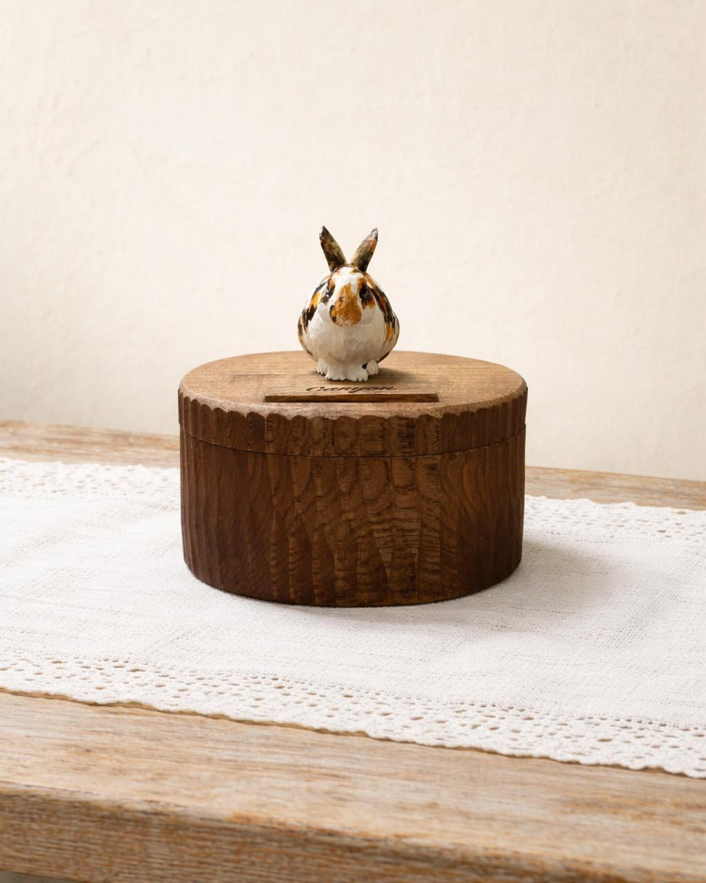 Lying Rabbit Wooden Urn, Hand Carved Bunny in Resting Pose with Laser Engraved Name, Small Handmade Pet Memorial Cremation Box, Pet Keepsake