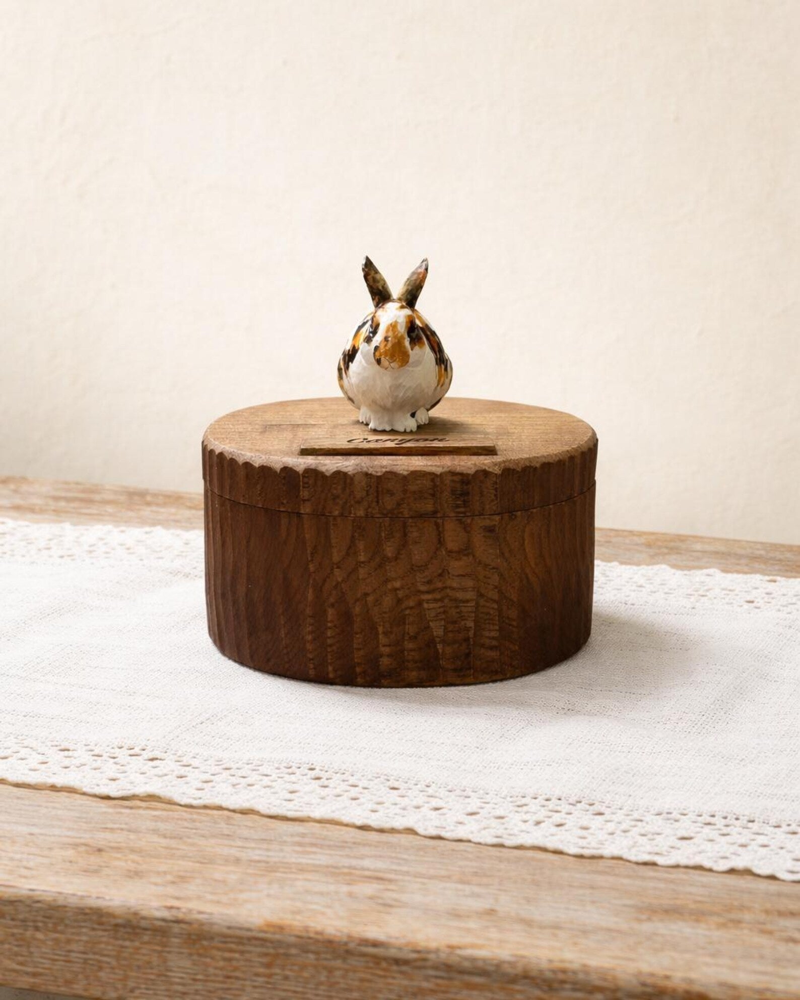 Lying Rabbit Wooden Urn, Hand Carved Bunny in Resting Pose with Laser Engraved Name, Small Handmade Pet Memorial Cremation Box, Pet Keepsake