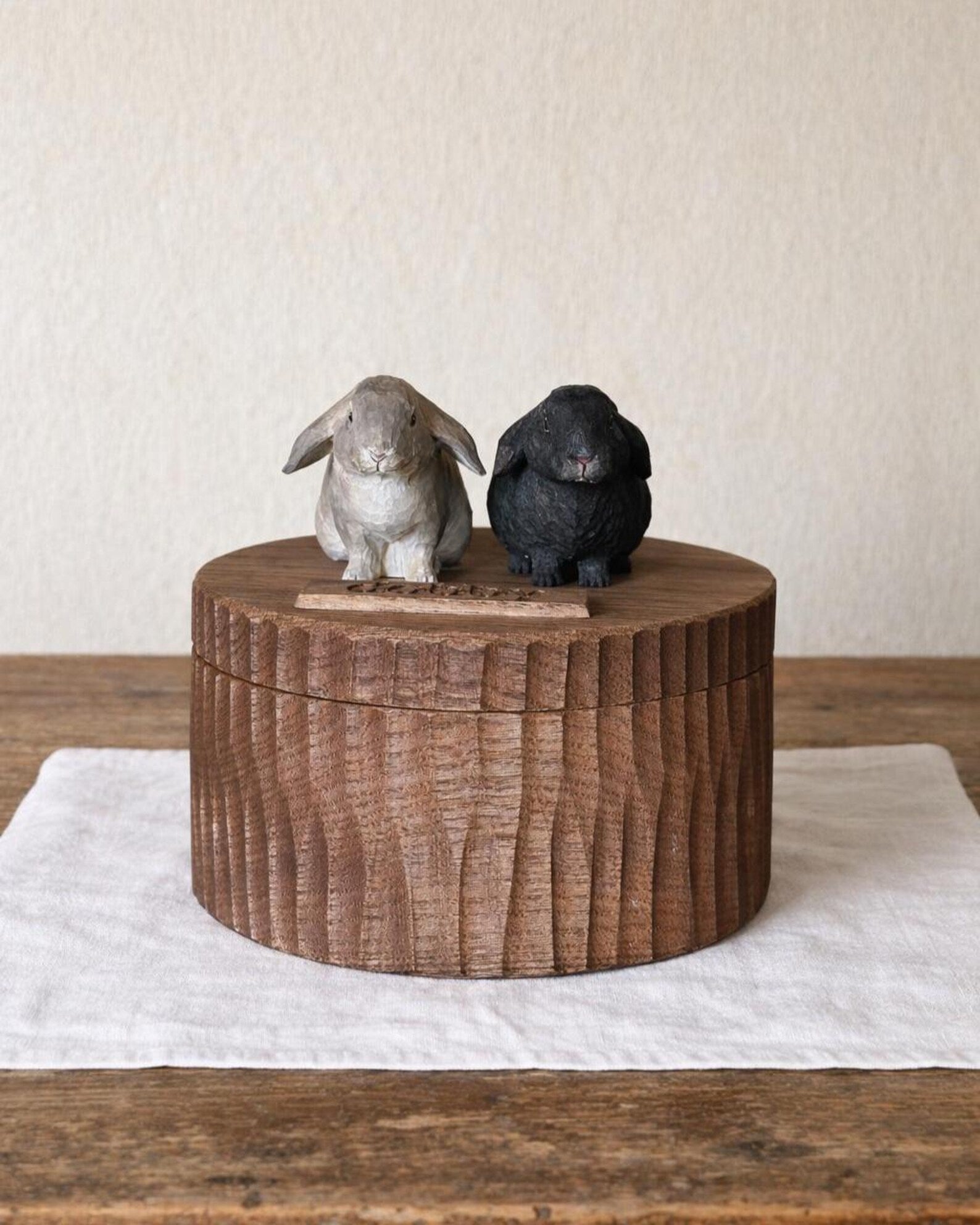Lying Rabbit Wooden Urn, Hand Carved Bunny in Resting Pose with Laser Engraved Name, Small Handmade Pet Memorial Cremation Box, Pet Keepsake
