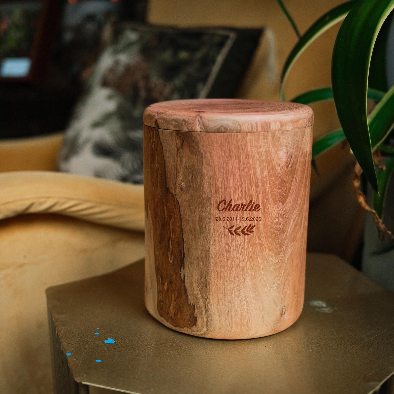 Custom Handmade Wooden Dog Urn for Ashes, Natural Solid Wood Pet Memorial Urn with Custom Pet Figurine from Photo, Eco Friendly