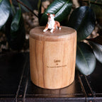 Large Wooden Dog Urn with Hand Carved Pet Figurine from Photo, Natural Wood Bucket, Pet Memorial Urn for Ashes with Personalised Engraving