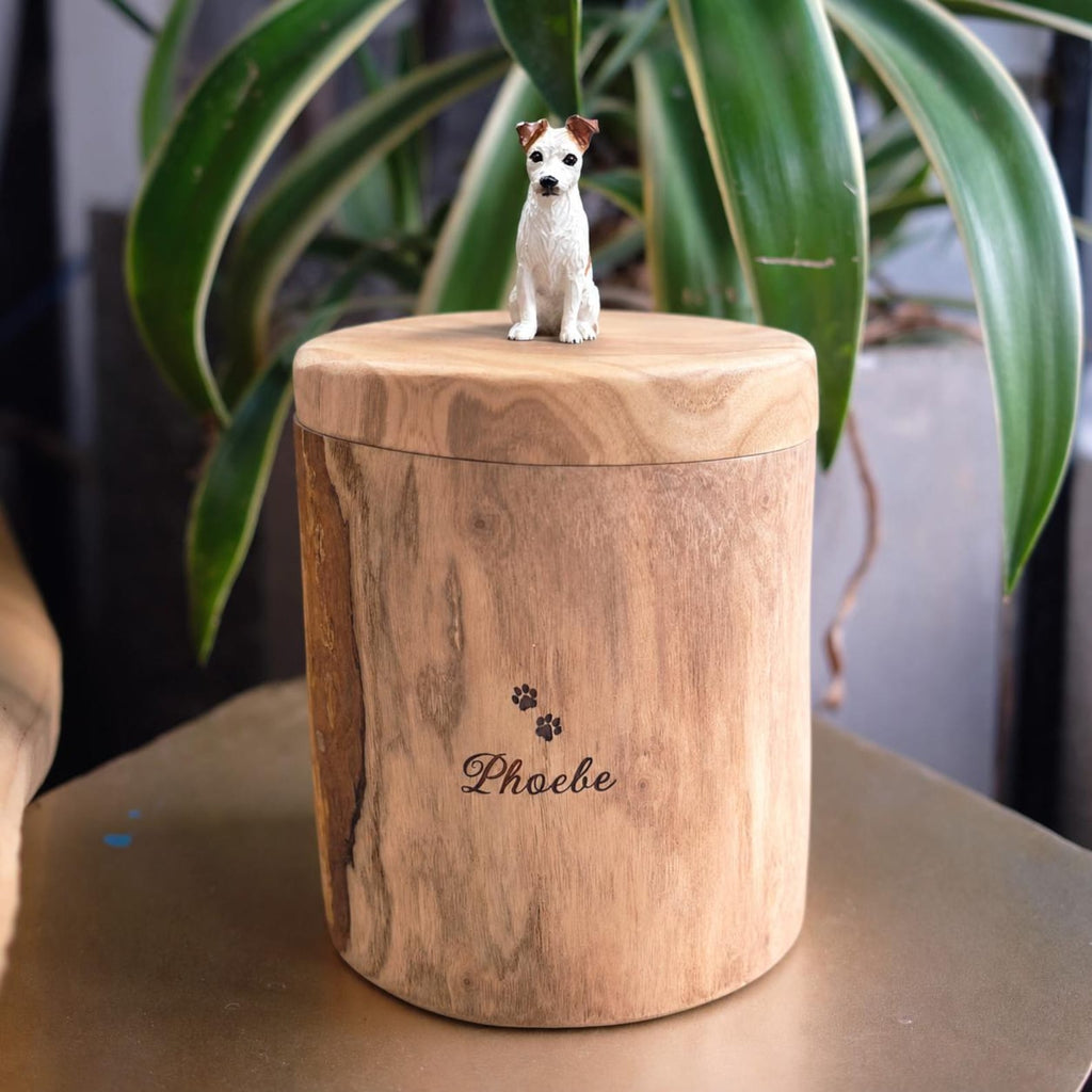 Custom Handmade Wooden Dog Urn for Ashes, Natural Solid Wood Pet Memorial Urn with Custom Pet Figurine from Photo, Eco Friendly