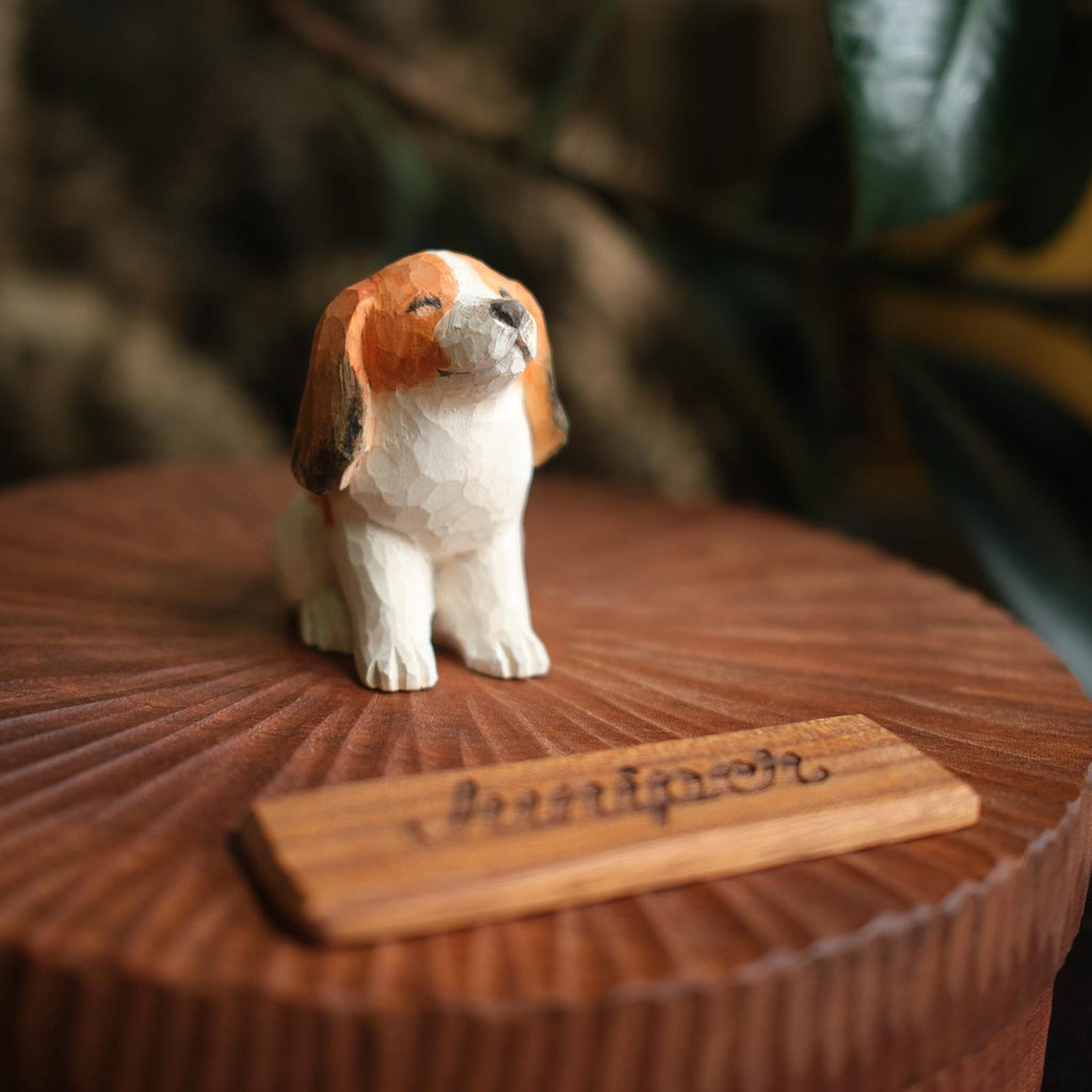 Custom Wooden Dog Urn with Cute Cartoon Dog Figurine from Photo, Handmade Pet Memorial Box, Personalised Engraved Name Keepsake