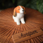 Custom Wooden Dog Urn with Cute Cartoon Dog Figurine from Photo, Handmade Pet Memorial Box, Personalised Engraved Name Keepsake