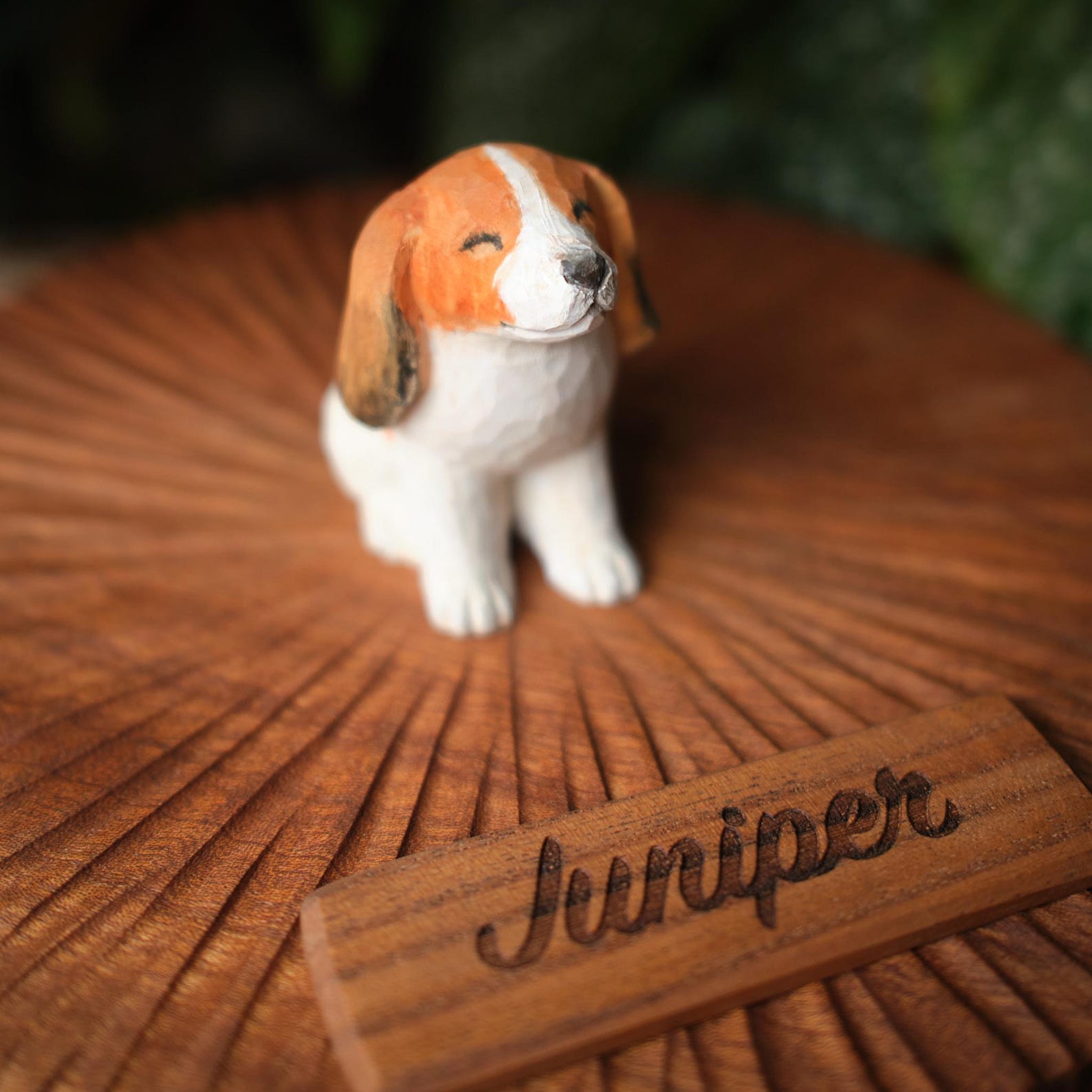 Custom Wooden Dog Urn with Cute Cartoon Dog Figurine from Photo, Handmade Pet Memorial Box, Personalised Engraved Name Keepsake