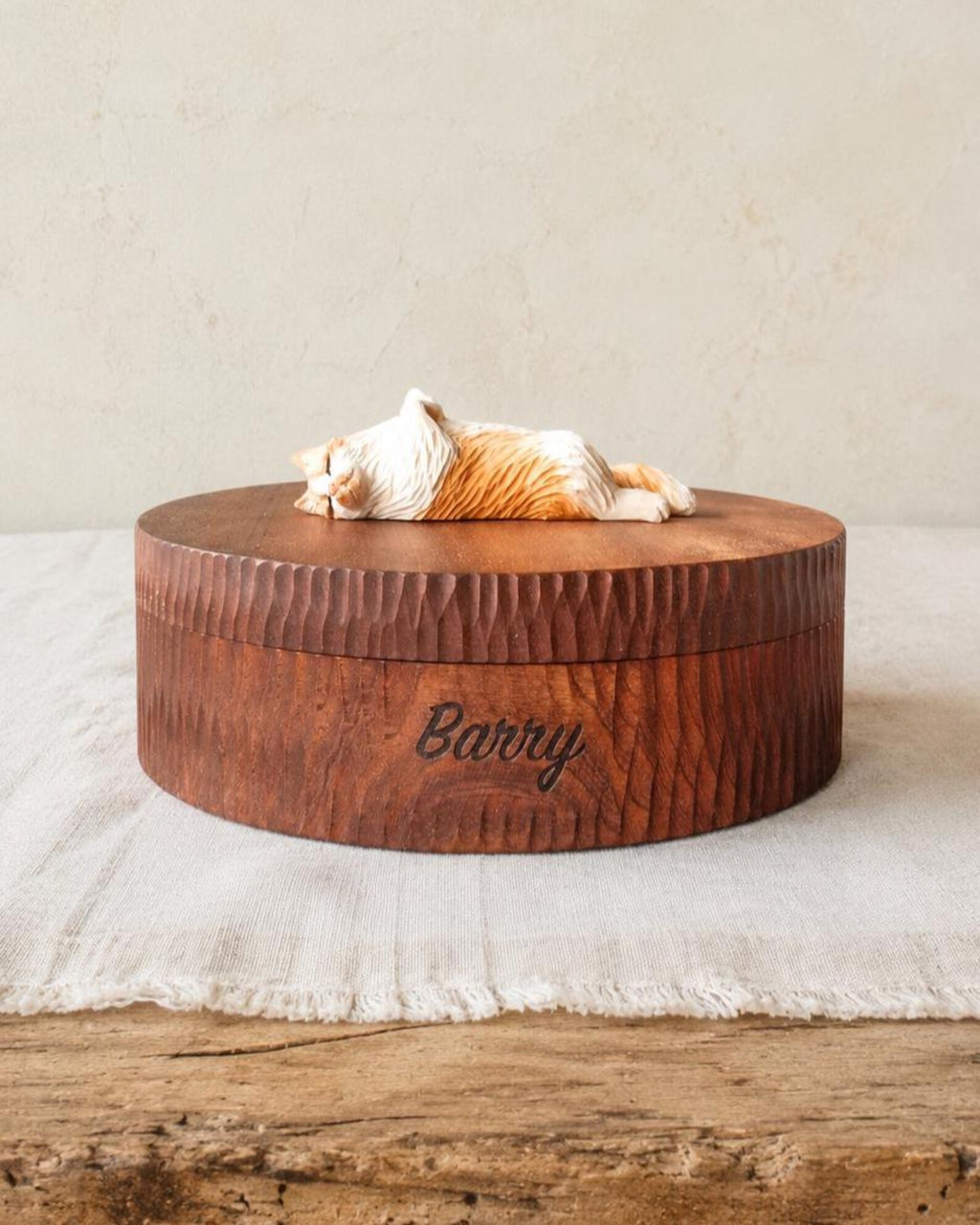 Custom Hand Carved Lounging Cat Figurine from Photos, Large Handmade Wooden Cat Urn, Engraved Pet Ashes Box, Personalised Cat Ashes Keepsake