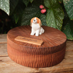 Custom Wooden Dog Urn with Cute Cartoon Dog Figurine from Photo, Handmade Pet Memorial Box, Personalised Engraved Name Keepsake