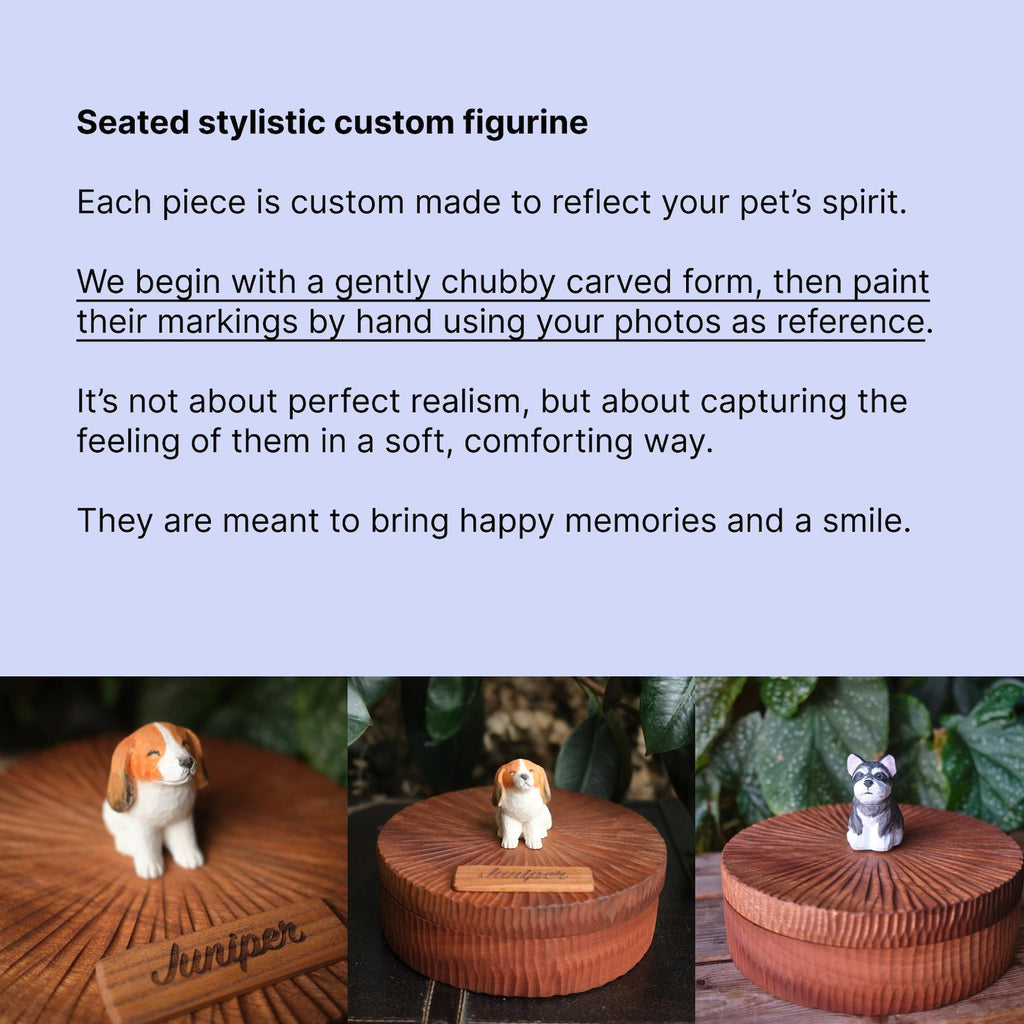 Custom Wooden Dog Urn with Cute Cartoon Dog Figurine from Photo, Handmade Pet Memorial Box, Personalised Engraved Name Keepsake