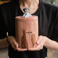 Natural Wood Dog Urn for Ashes with Realistic Hand-Carved Lying Dog Figurine from Photo, Personalised Name Engraving, Pet Memorial Gift