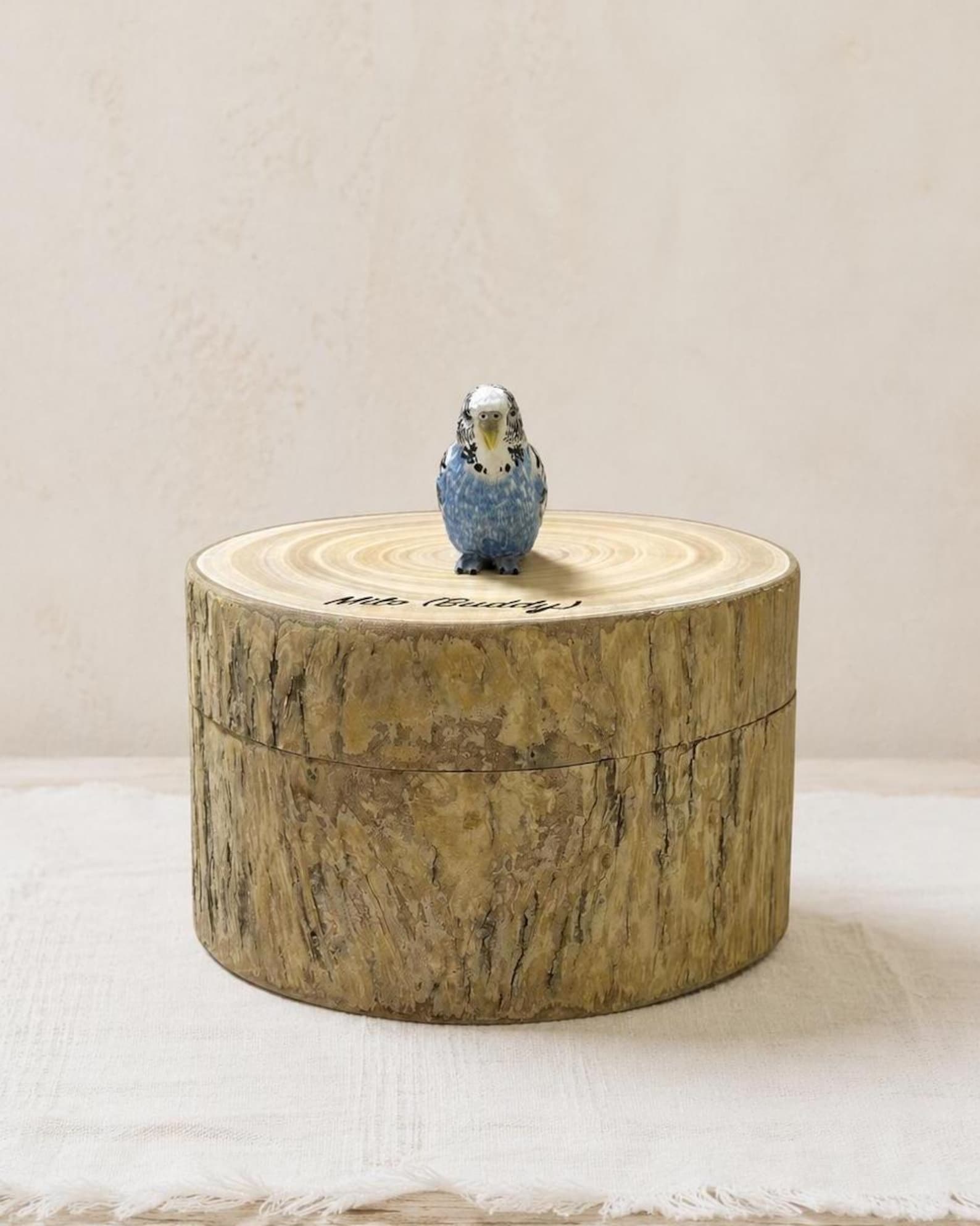 Custom Parrot Wood Carving From Photo, Rustic Tree Trunk Pet Memorial Urn Box, Personalised Engraved Wooden Keepsake, Bird Loss Gift
