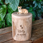 Custom Handmade Wooden Dog Urn for Ashes, Natural Solid Wood Pet Memorial Urn with Custom Pet Figurine from Photo, Eco Friendly