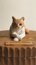 Custom Hand Carved Lounging Cat Figurine from Photos, Large Handmade Wooden Cat Urn, Engraved Pet Ashes Box, Personalised Cat Ashes Keepsake