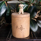 Large Wooden Dog Urn with Hand Carved Pet Figurine from Photo, Natural Wood Bucket, Pet Memorial Urn for Ashes with Personalised Engraving