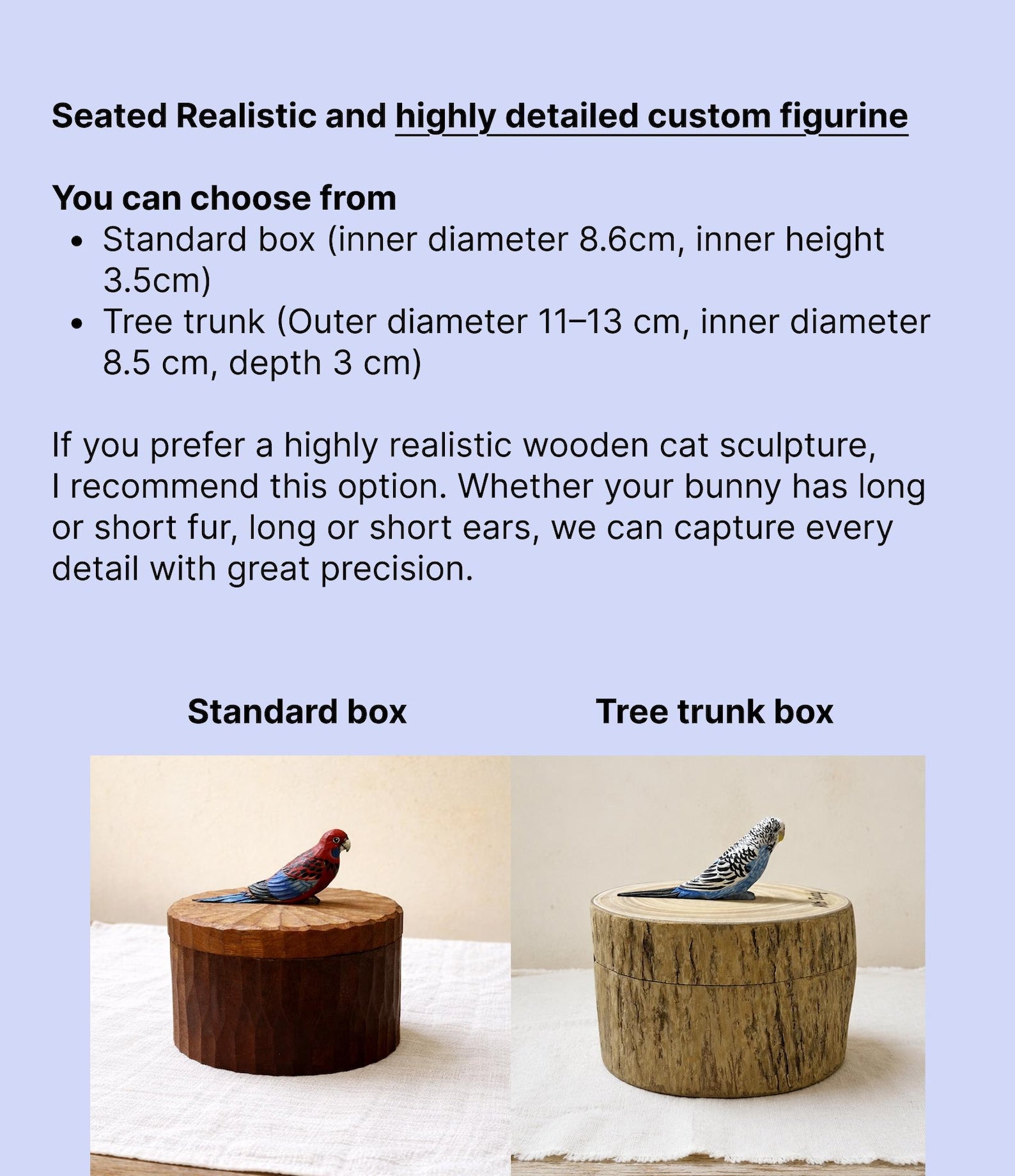 Custom Parrot Wood Carving From Photo, Rustic Tree Trunk Pet Memorial Urn Box, Personalised Engraved Wooden Keepsake, Bird Loss Gift