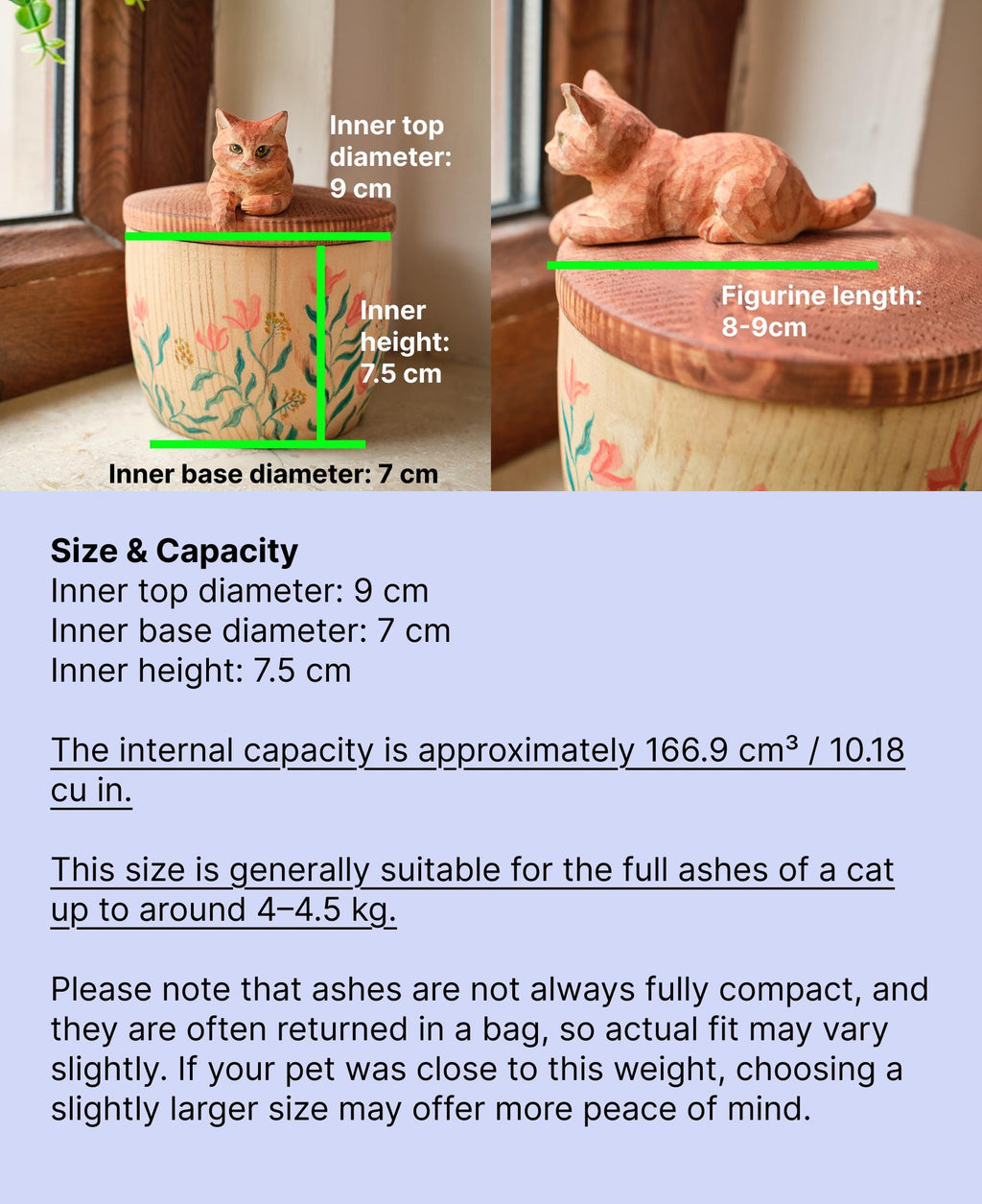 Custom Cat Urn with Cat Figurine Resting on Lid, Handmade Wooden Pet Ashes Box from Photo, Personalised Cat Memorial, Pet Loss Gift