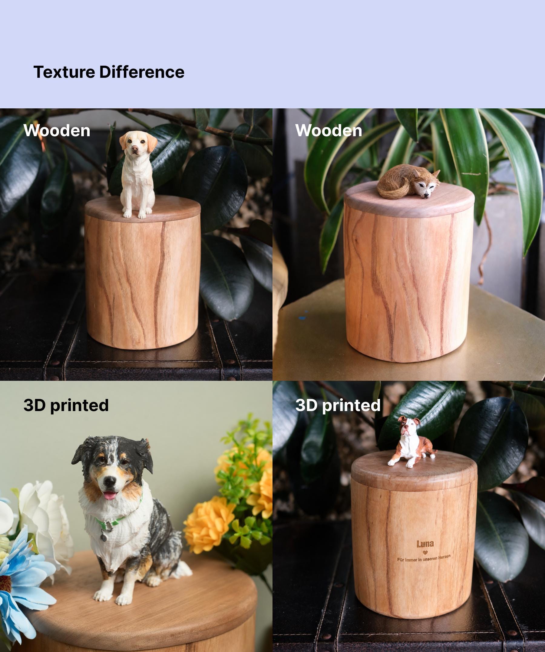 Custom Handmade Wooden Dog Urn for Ashes, Natural Solid Wood Pet Memorial Urn with Custom Pet Figurine from Photo, Eco Friendly