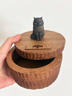 Custom Realistic Wooden Black Cat Urn for Ashes, Hand Carved Cat Figurine from Photo, Personalised Engraved Wood Pet Memorial Urn