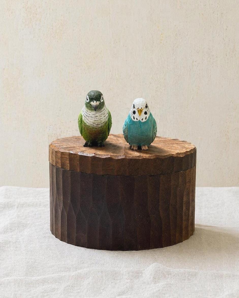 Handmade Wooden Bird Memorial Urn: Custom Parrot Figurine from Photo, Pet Memorial Gift, Laser Engraving, Eco-Friendly Gift