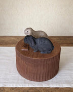 Custom Two Rabbit Memorial Urn, Handmade Realistic Bunny Ashes Box from Photo, Name Engraved Wooden Pet Cremation Keepsake