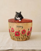Custom Cat Urn with Cat Figurine Resting on Lid, Handmade Wooden Pet Ashes Box from Photo, Personalised Cat Memorial, Pet Loss Gift