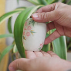 Small Handmade Ceramic Peach Blossom Urn with Wooden Lid | Oriental Pet Ashes Keepsake Jar | Pet Memorial Gift | Floral Decorative Tea Jar