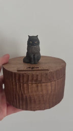 Custom Realistic Wooden Black Cat Urn for Ashes, Hand Carved Cat Figurine from Photo, Personalised Engraved Wood Pet Memorial Urn