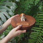 Custom Wooden Dog Urn with Cute Cartoon Dog Figurine from Photo, Handmade Pet Memorial Box, Personalised Engraved Name Keepsake