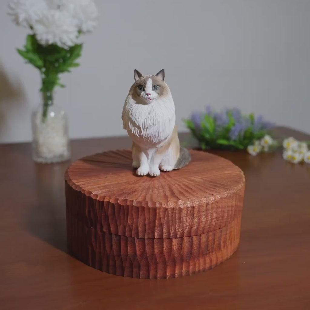 Custom Hand Carved Lounging Cat Figurine from Photos, Large Handmade Wooden Cat Urn, Engraved Pet Ashes Box, Personalised Cat Ashes Keepsake