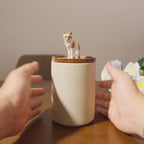 Handmade Pet Urn with Personalised Clay Figurine from Photo,  Ceramic Cat Ashes Jar with wood lid, Memorial Keepsake, Custom Cremation Gift