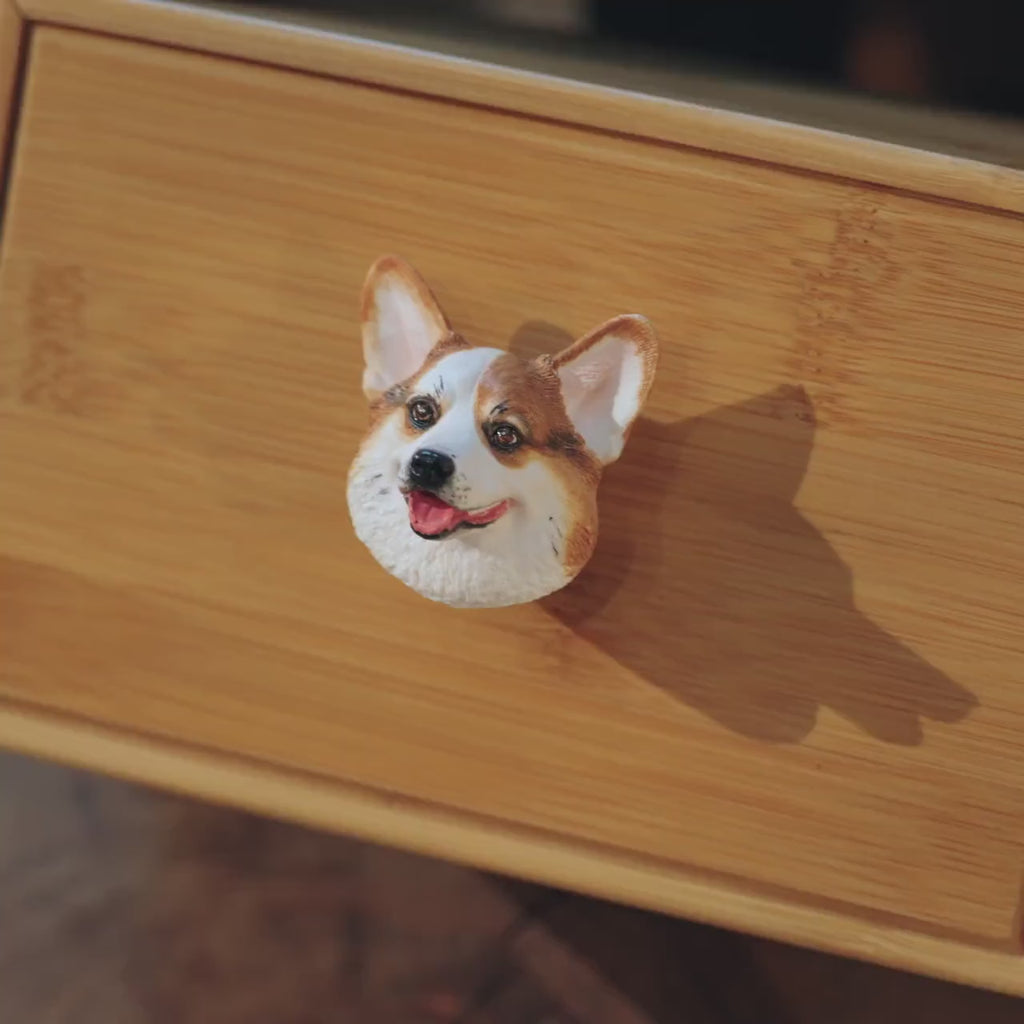 Handcrafted Bamboo Dog Memorial Urn with Realistic Plaster Corgi Head from photo, Personalised Pet Keepsake, Eco Friendly Dog Loss Gift