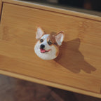 Handcrafted Bamboo Dog Memorial Urn with Realistic Plaster Corgi Head from photo, Personalised Pet Keepsake, Eco Friendly Dog Loss Gift